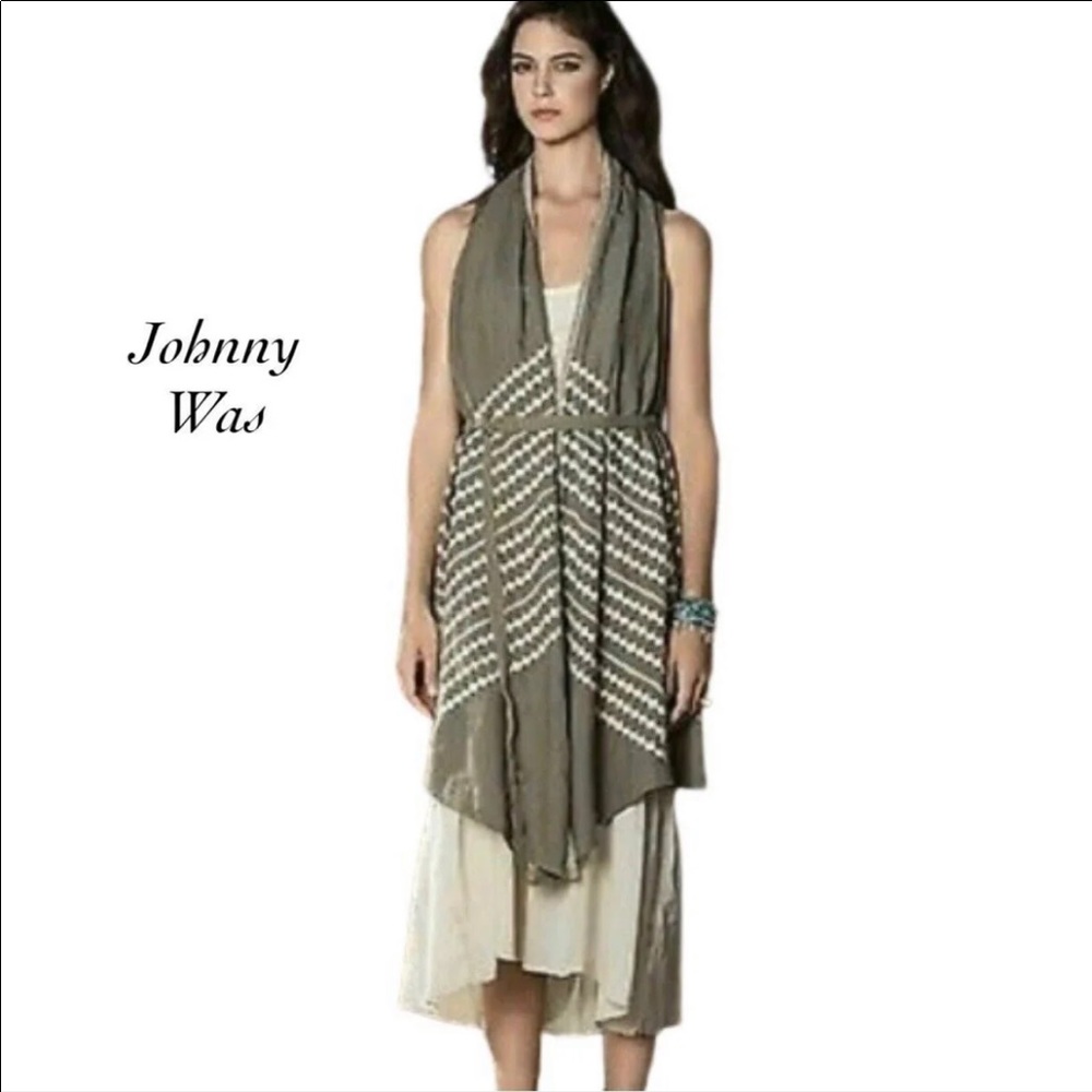 Johnny Was Army Green Embroidered Vest NWT